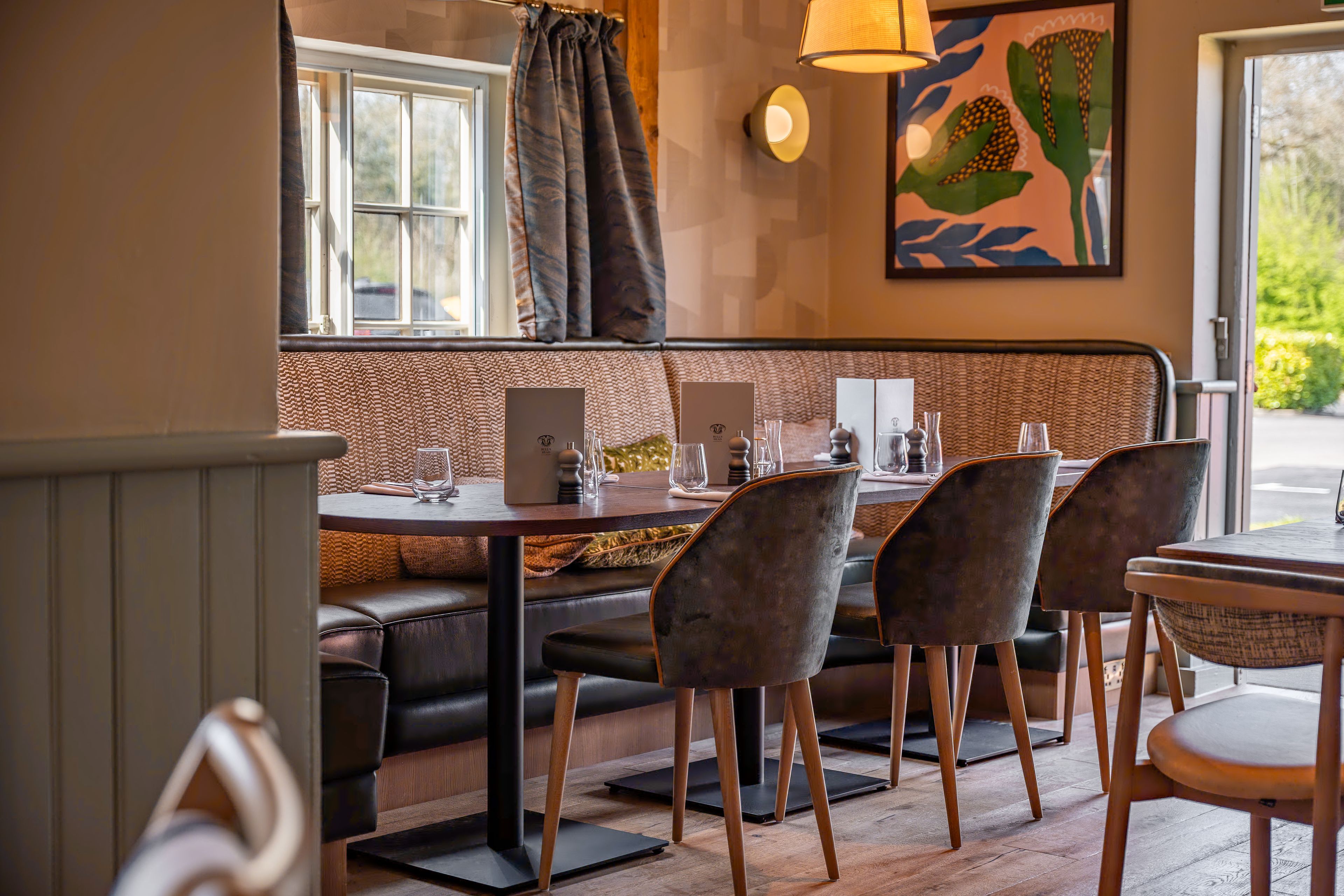a corner table in the restaurant