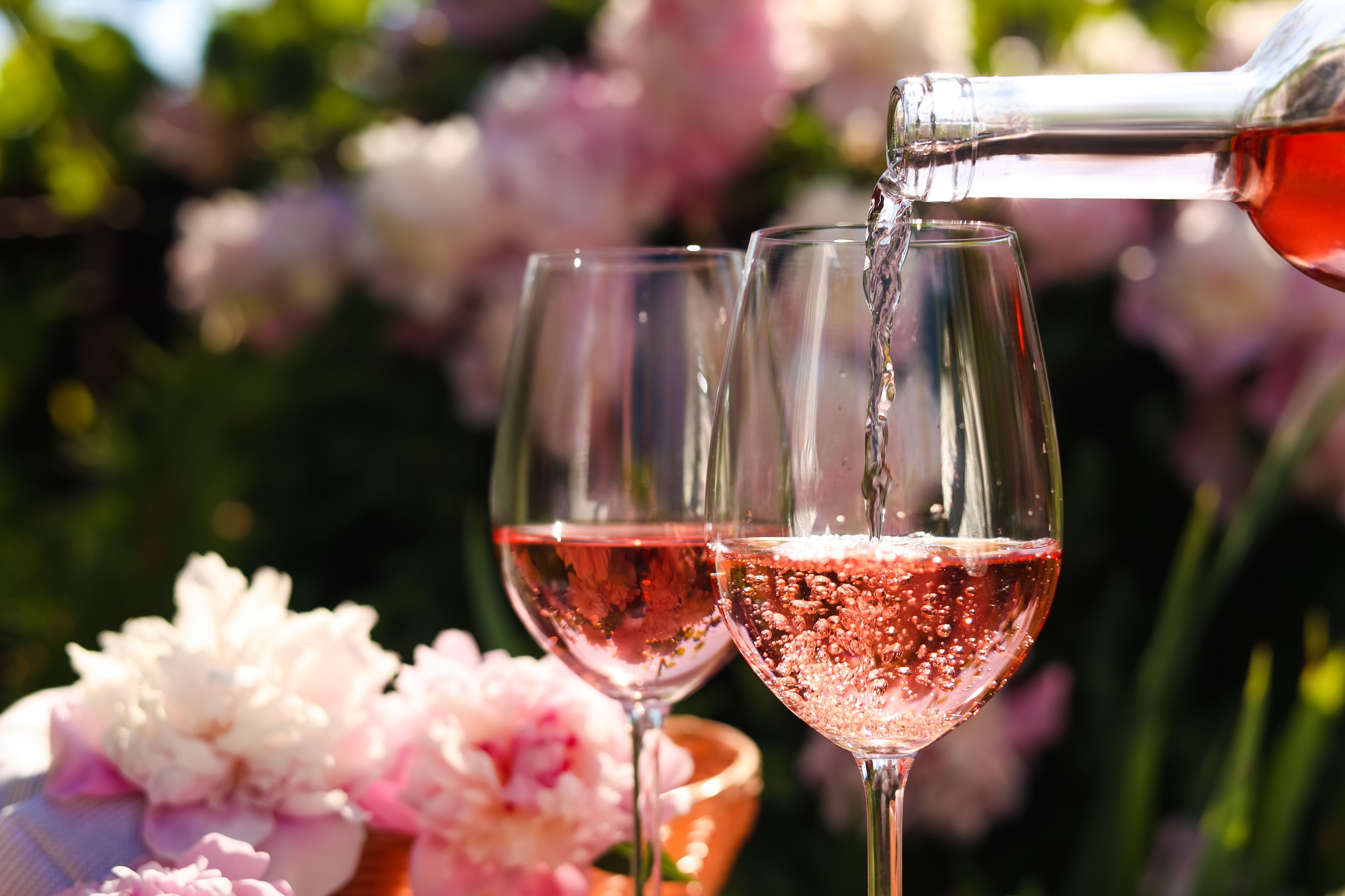 Pink wine with pink and white flowers